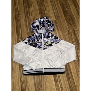 Nike Girls Sz L Large Crop‎ Windbreaker Jacket Spring Coat Purple Flowers White